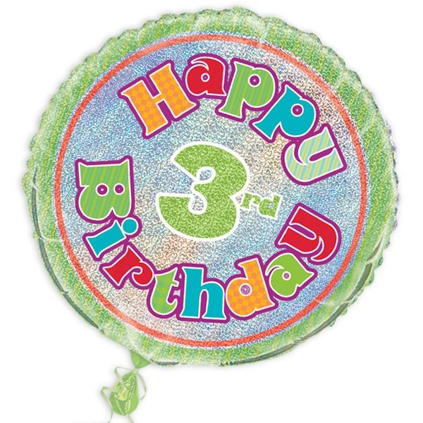 Folieballon 3. Geburtstag, prismatisch schimmernd, 45 cm