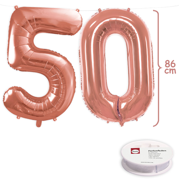 50. Geburtstag, XXL Zahlenballon Set 5 & 0 in roségold, 86cm hoch