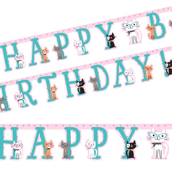 Buchstabenkette Kätzchen-Party, Happy Birthday, 2,1m x 17,8cm