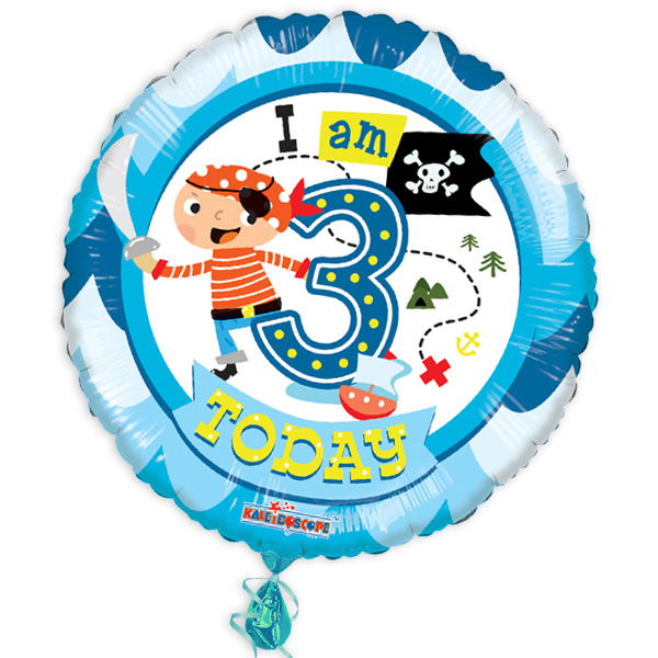 Folienballon, 3. Geburtstag, Pirat, rund, 35cm