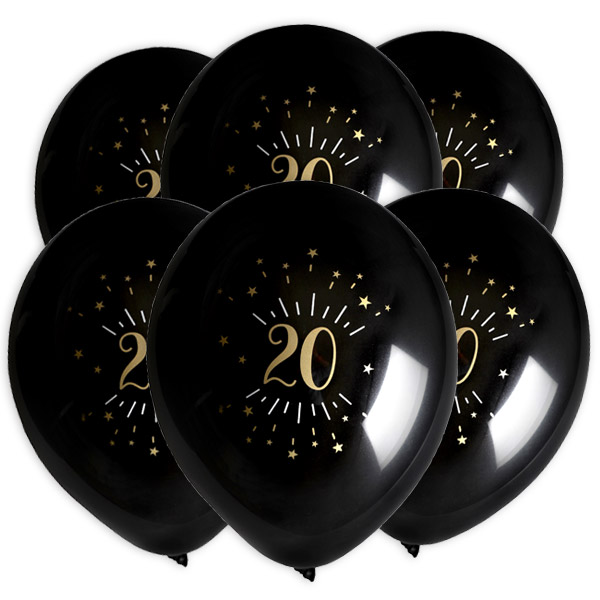 Luftballons "Zahl 20" in schwarz-gold, 8er Pack, Ø 23cm