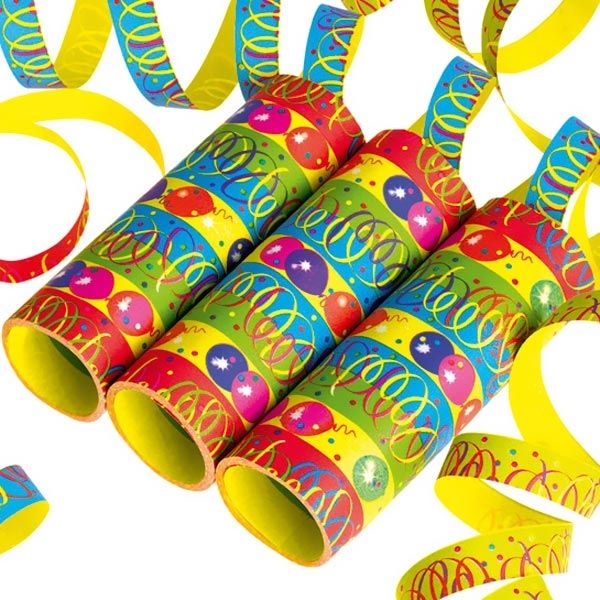 Papierschlangen bunt/Luftballons 3Rollen,je4m