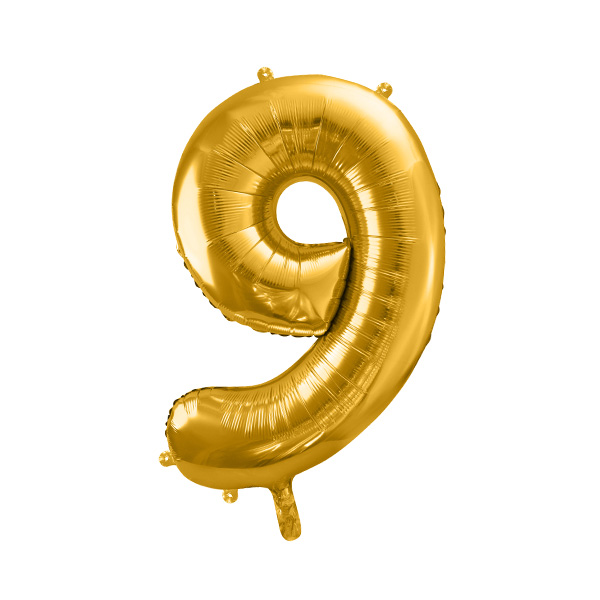 XXL Zahlenballon "9" zum 9 Geburtstag in gold, 86cm hoch