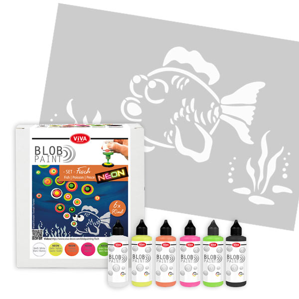 Blob Paint FarbSet & Schablone Fisch, 7-tlg.