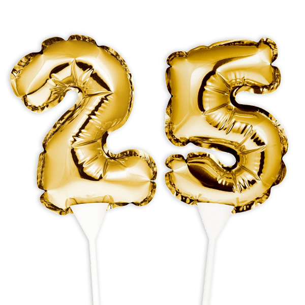 Folienballon-Kuchenpicker zum 25. Geburtstag, Zahl 2 & 5, selbstaufblasend