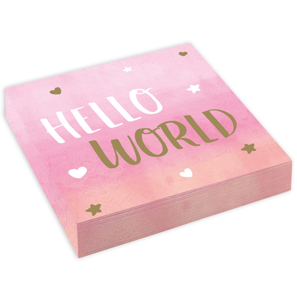 Servietten, Hello World, rosa, 16er Pack, 33cm x 33cm
