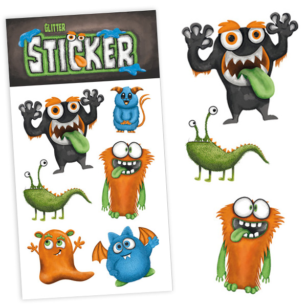 Glittersticker Monster, 1 Stickerkarte