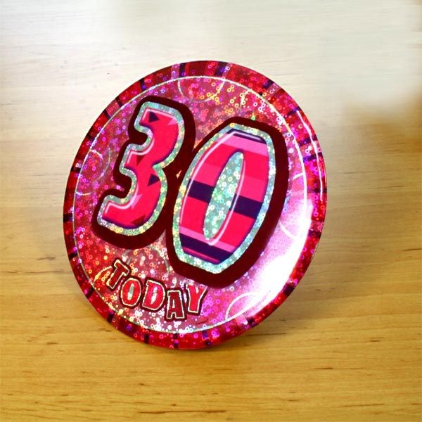Button rund Zahl 30 glitzernd,15cm,pink