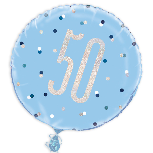 Folienballon blau glitzernd, 50. HapBirth. 45cm