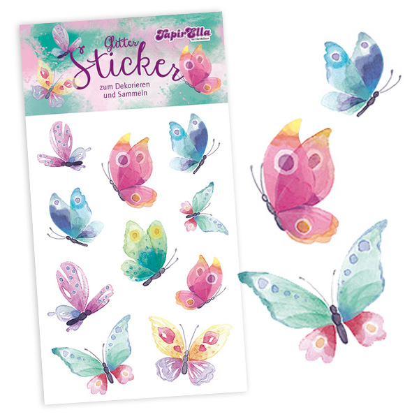 Glittersticker Schmetterling, 1 Stickerkarte