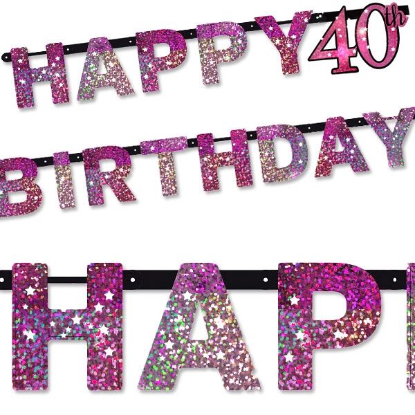 Buchstabenkette, Happy Birthday, Zahl 40, pink, 2,13m