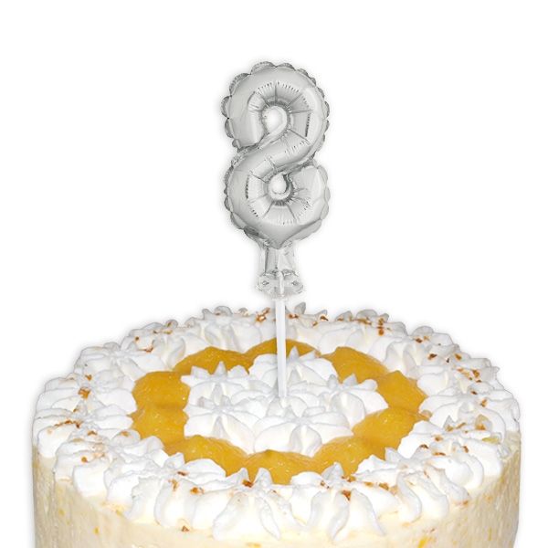 Cake Topper, Zahl "8" in silber, Folie, 12,7cm