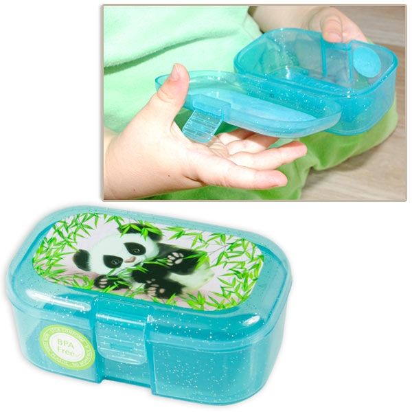 Mini-Lunchbox, Glitzer, Panda, 10,5cm x 7cm