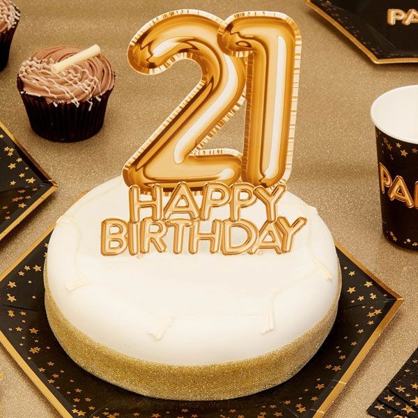 Glitz and Glamour Cake Topper, 21, Happy Birthday, Gold
