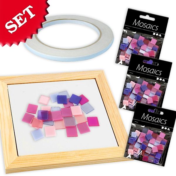 Bastelset Mosaik, 1 Untersetzer, 300 Steine u. Klebeband, Pink-Mix