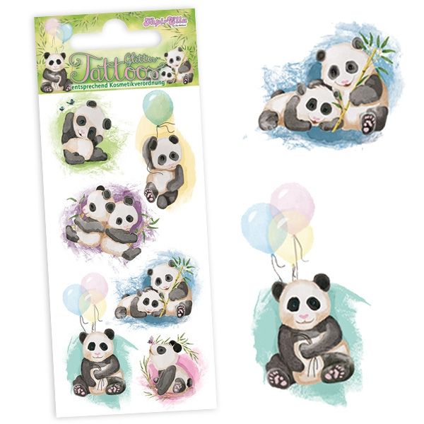 Glitter-Tattoos Pandas, 1 Karte, 12cm x 5,7cm