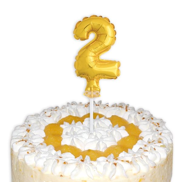 Cake Topper, Zahl "2" in gold, Folie, 12,7cm