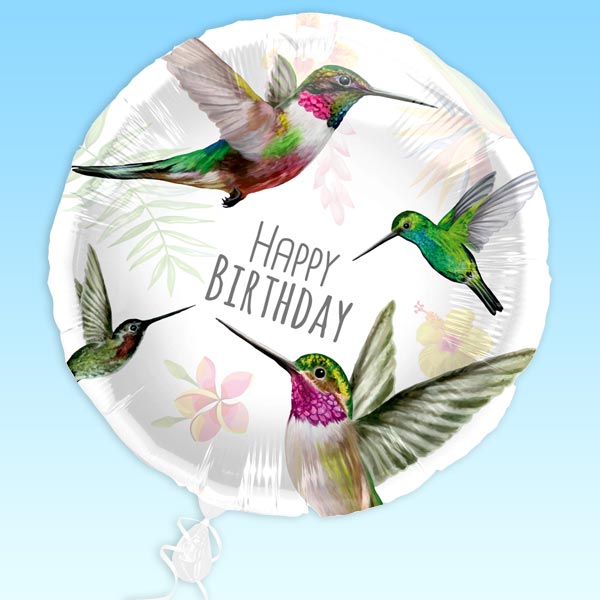 Happy Birthday Folienballon mit Kolibri-Motiv, Ø 35cm