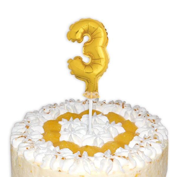 Cake Topper, Zahl "3" in gold, Folie, 12,7cm