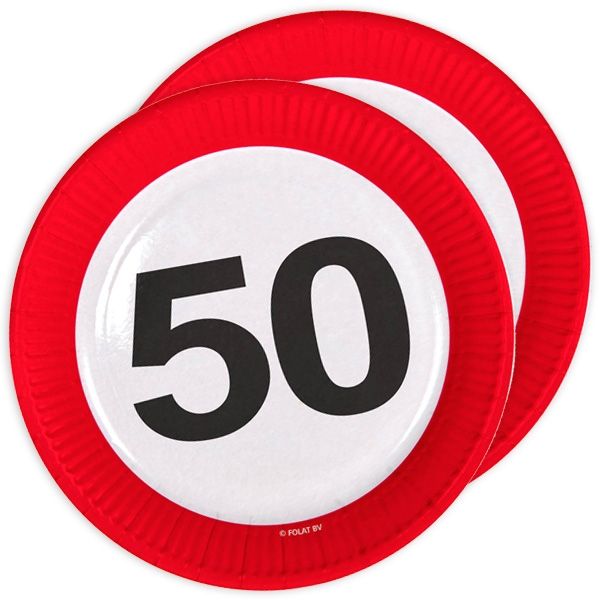 50th Birthday Traffic Sign Paper Plates - 8 pieces