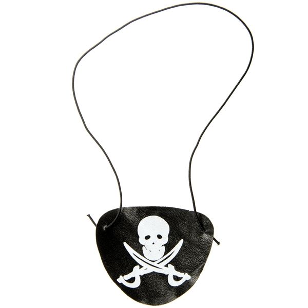 Augenklappe Pirat, schwarz mit Totenkopf und Gummiband