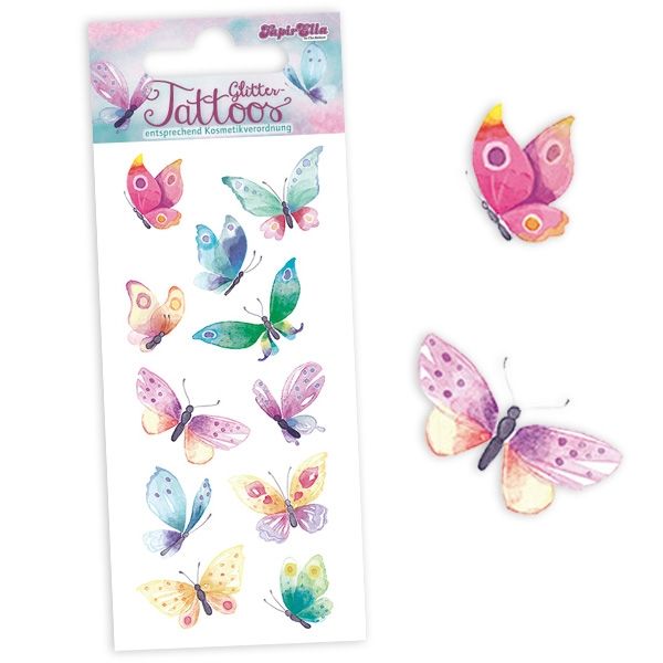 Glitter-Tattoos Schmetterlinge, 1 Karte, 12cm x 5,7cm