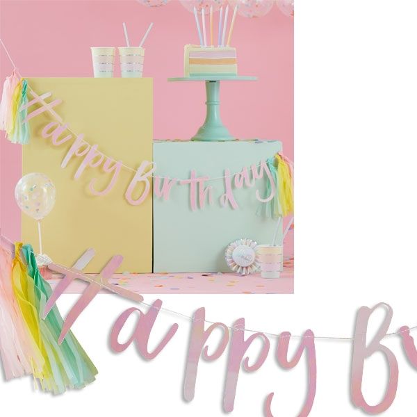 Buchstabenkette, Pastell, Happy Birthday, 2m x 14,5cm