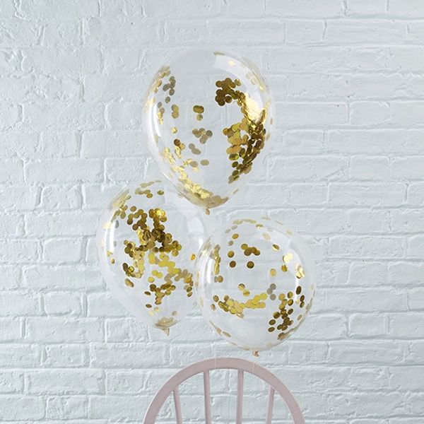 5 Konfetti-Ballons, gold, Ø 30cm