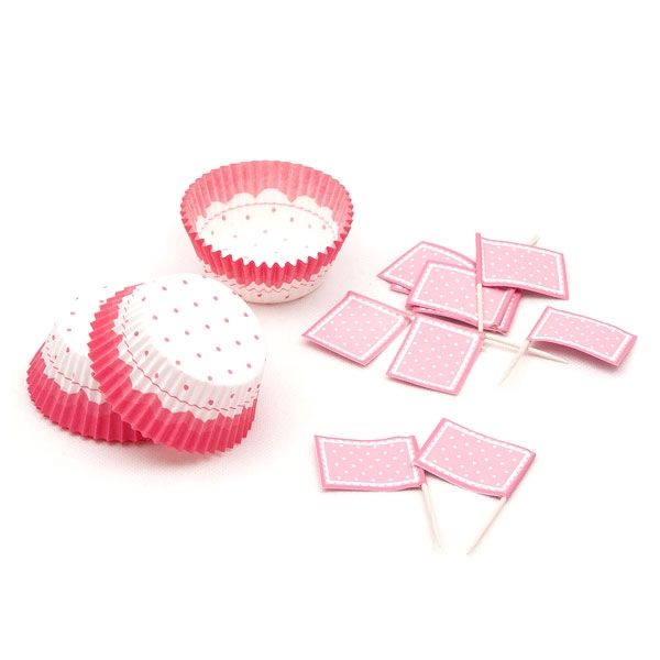 Muffin-Set, rosa gepunktet, Formen+Picker, 48er