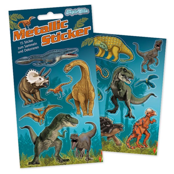 Dinosaurier Stickerbögen mit 15 Stickern und Metallic-Effekt