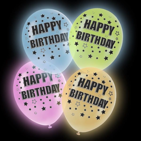 Latexballons LED, Happy Birthday, bunt, 4er Pck, 27,5cm
