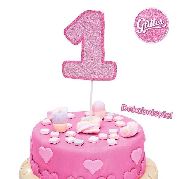 Cake Topper Glitzer Pink "1", Tortendeko