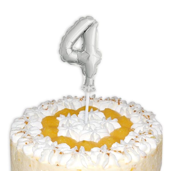 Cake Topper, Zahl "4" in silber, Folie, 12,7cm