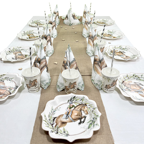 Tischdeko Set mit Pferdemotiv, bis 20 Gäste, 107-teilig