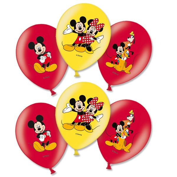 Latexballons Mickey Maus, gelb, rot, 6er, ca. 27,5 cm